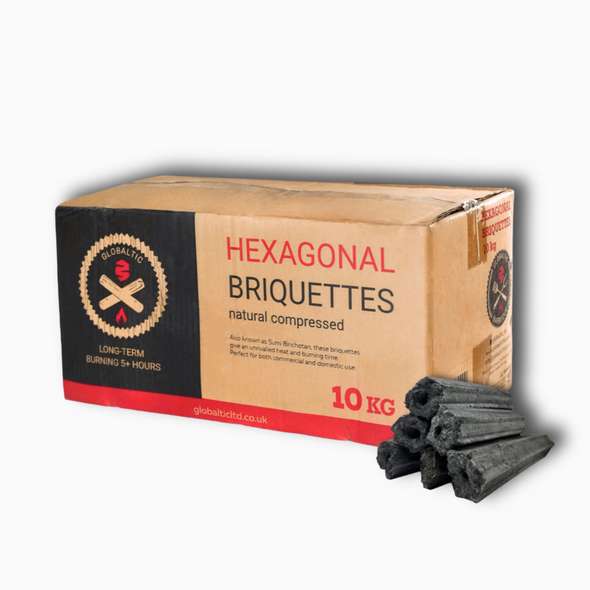 Natural compressed restaurant grade charcoal briquettes 10kg Box - Globaltic